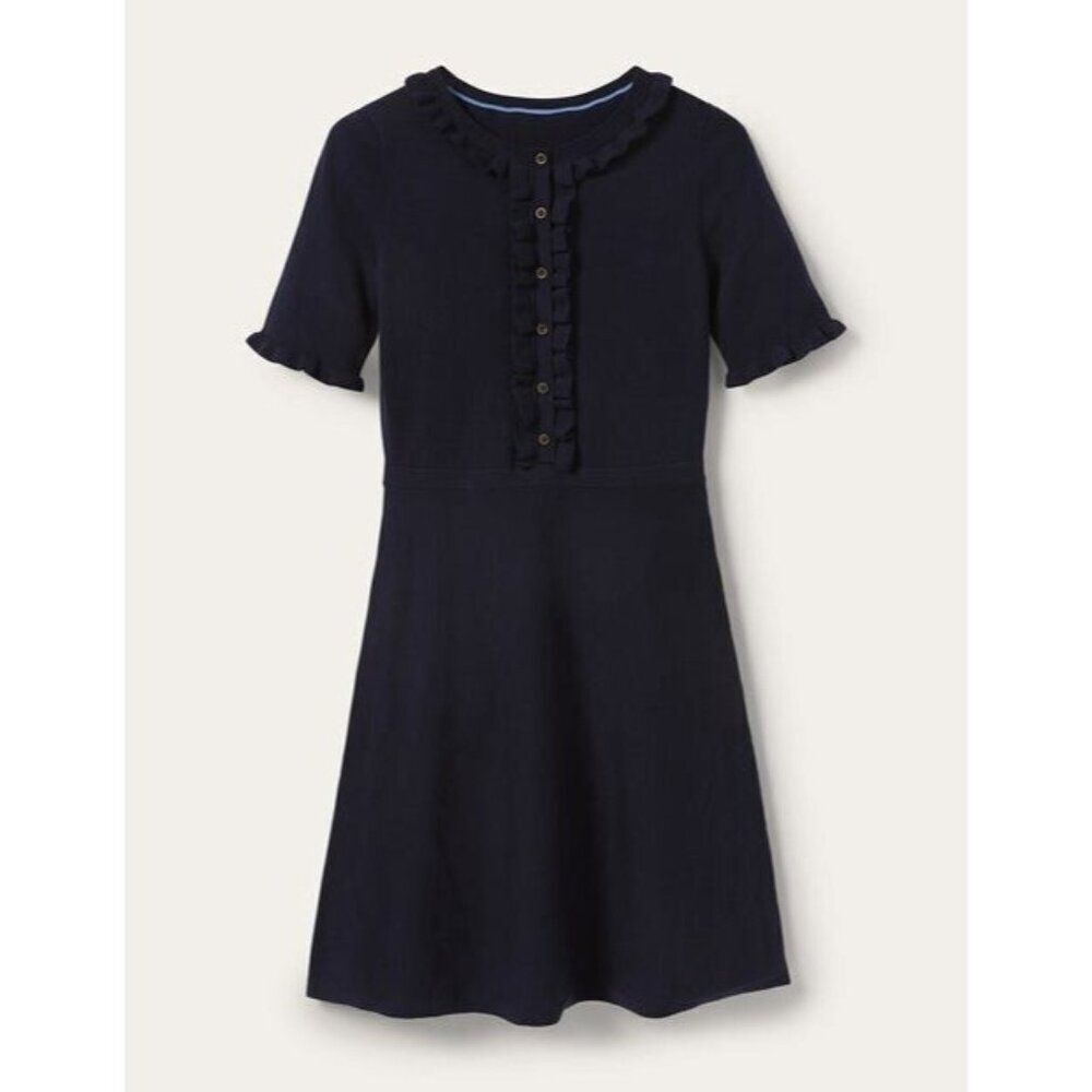 Boden Womens Sweater Shift Dress UK 16 US 12 Navy Blue Knit Ruffled D0225 NWT - Picture 3 of 14